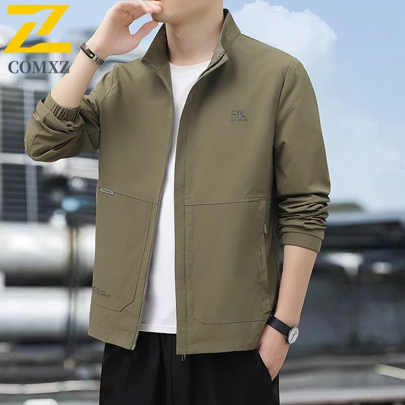 

COMXZ Trendy Men Jacket New Luxury Stand Collar Outdoor Travel Windproof Coat Casual Commuting Office Fashion Autumn Garment