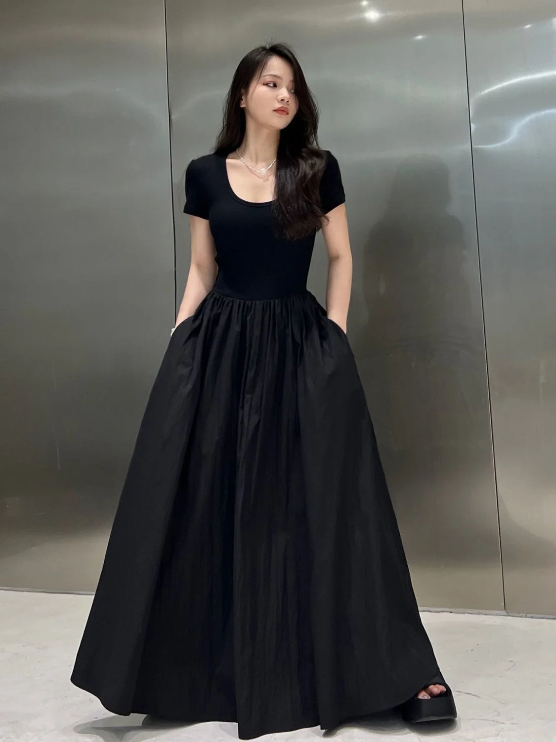 

plus Size Casual Summer Dr Cover up T-irt Long Dr Women Loose Fit Faionable A-Line Skirt round Ne ort Sve