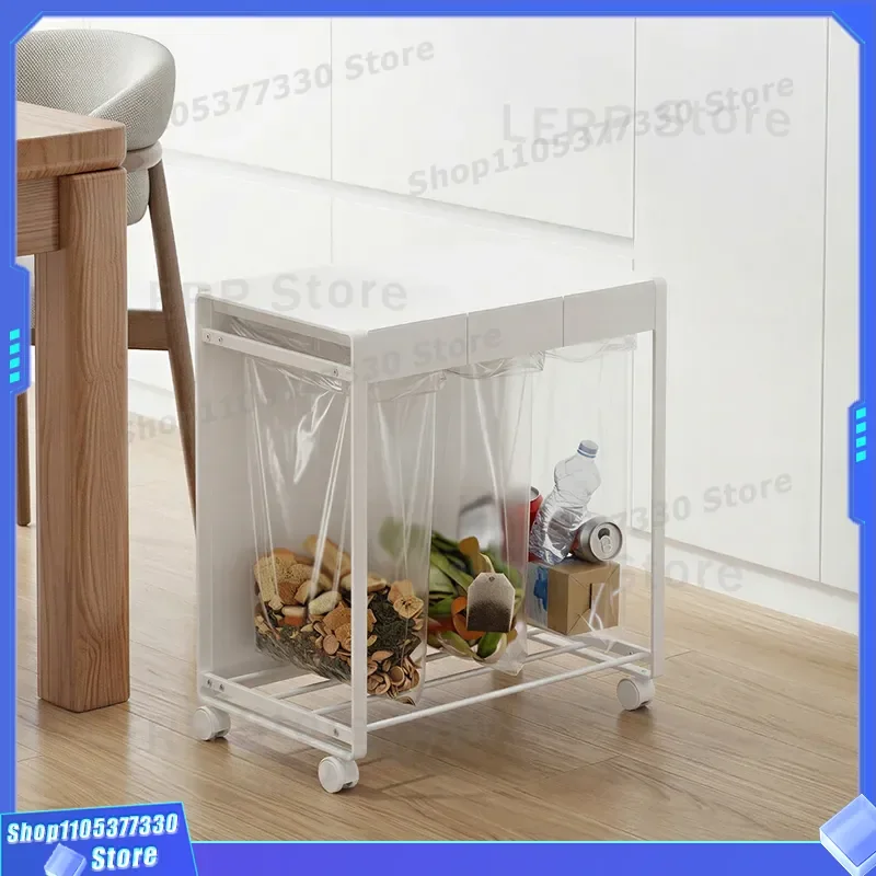 Large Capacity Kitchen Waste Bin with Lid Removable 3 Compartment Garbage Bag Holder Cart for Wet and Dry Trash Sorting Rack