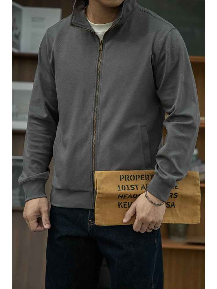 

American Casual Heavy Cotton Spor Sle Open Cardigan Sweatirt Stand Collar Jaet Workwear Spring Autumn