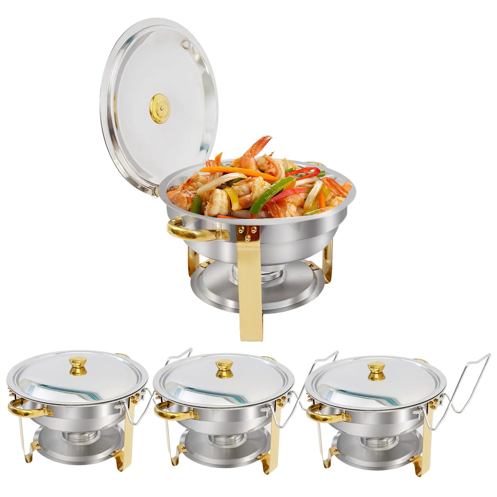 Chafing Dish Buffet Set Stainless Steel Round Half-Gold Plated Buffet Warmer Set 316 for Home Parties Christmas Buffet Birthday
