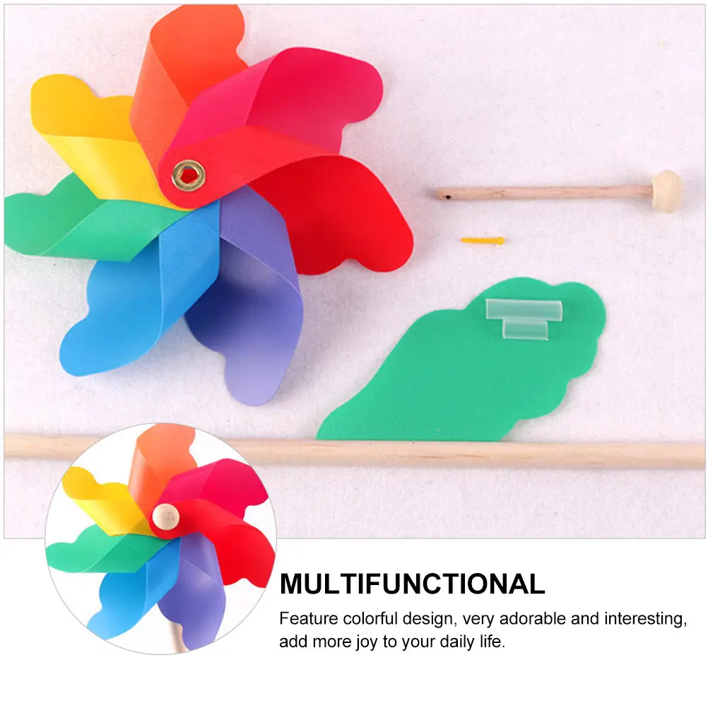 

10 Pcs Rotating Colorful Plastic Windmill Garden Pinwheels Wooden Spinners Baby
