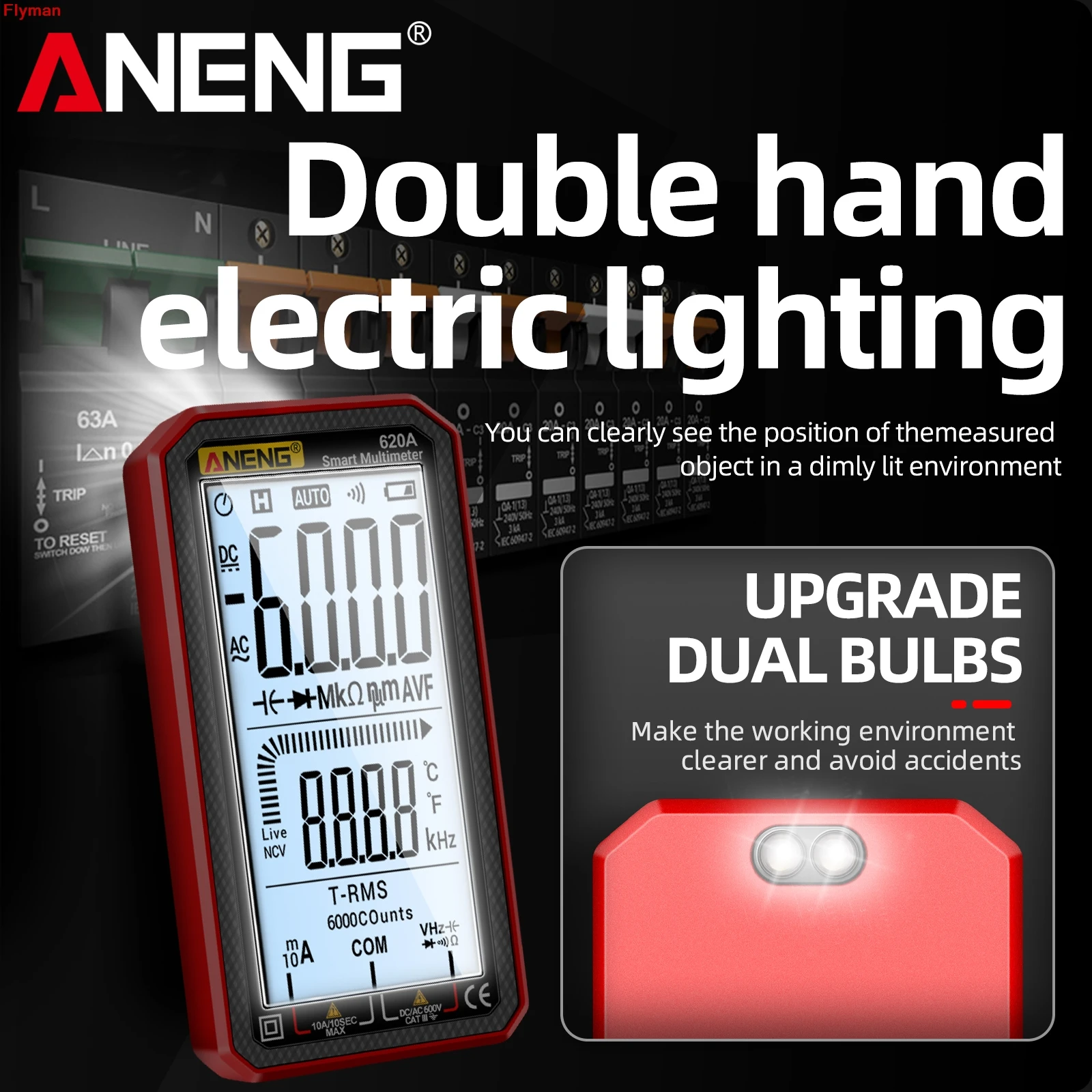 620A Digital Smart Multimeter Transistor Testers 6000 Counts True RMS Auto Electrical Capacitance Meter Temp Resistance