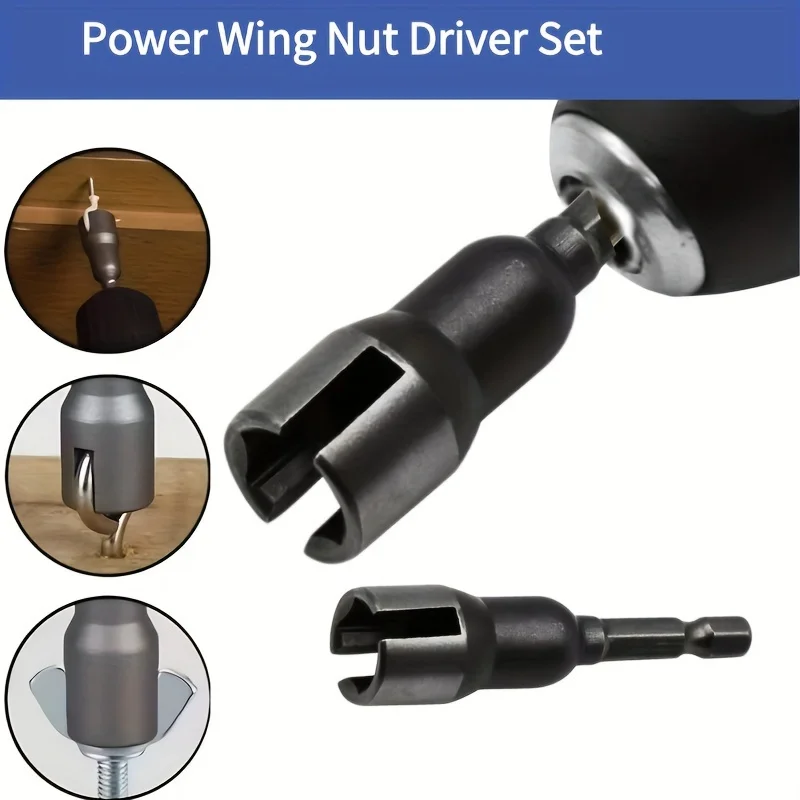 2pcs Power Wing Nut Driver Set - Durable Iron, Drill Bit & Socket Wrench for Quick Panel Nut & Hook Fastening, Versatile Tool Fo