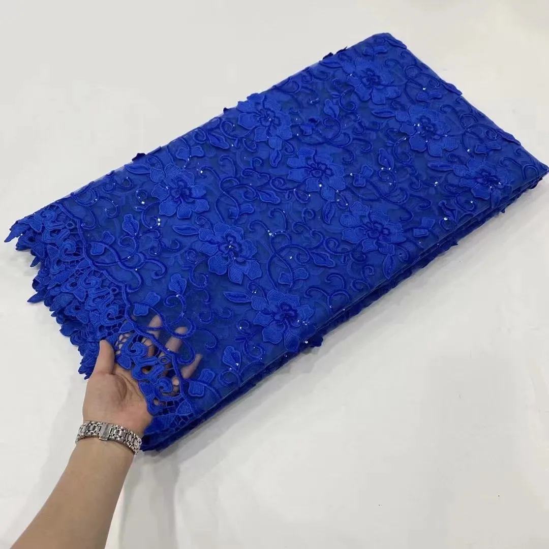 

Royal Blue 3D Flowers Cord Lace Fabric For Party Latest African Milk Silk Lace Fabric French Nigrian Sequin Lace Fabric KDP22130