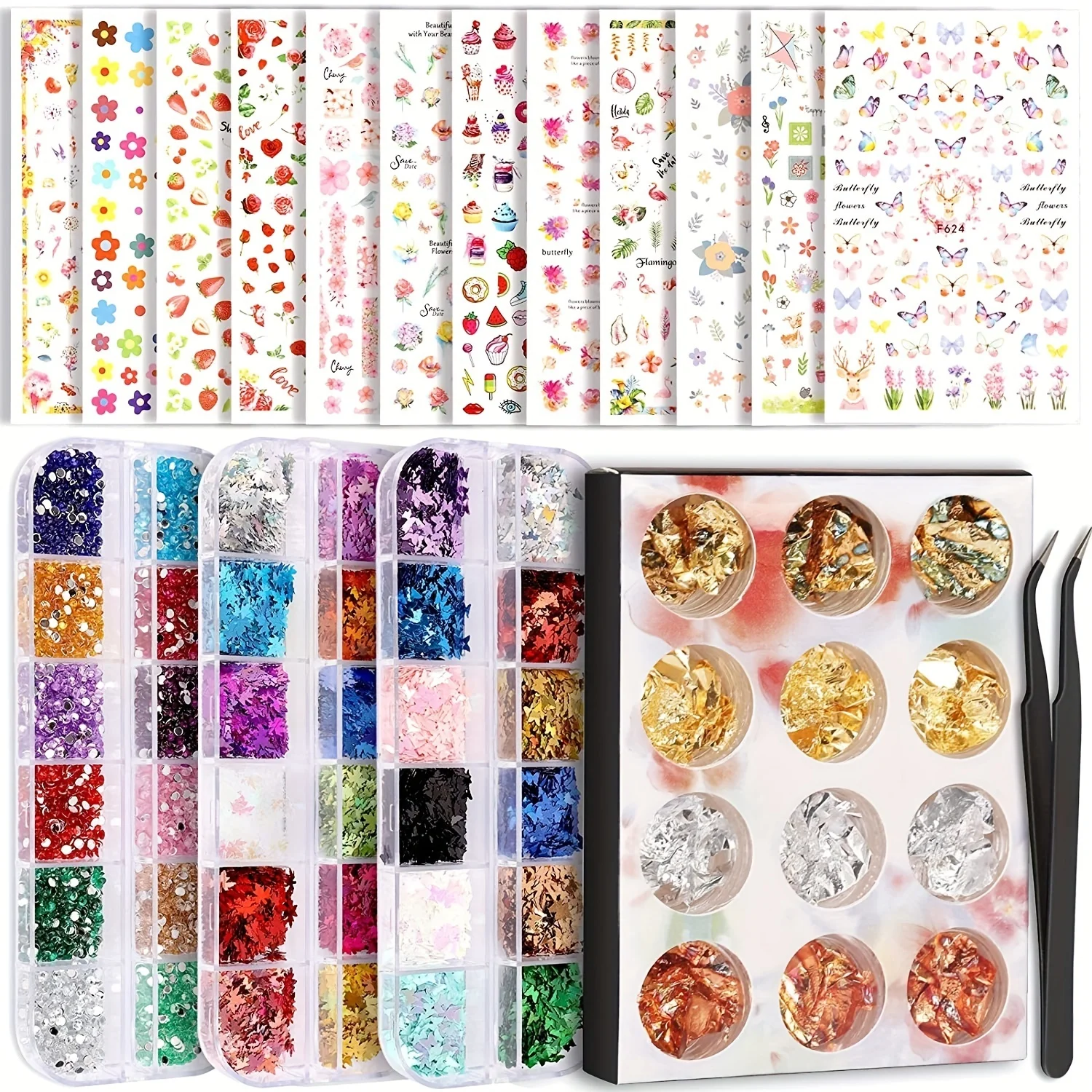

‌Premium Nail Art Stickers Bundle - Glitter & Rhinestone Decals for Professional Manicure, Salon-Grade Quality