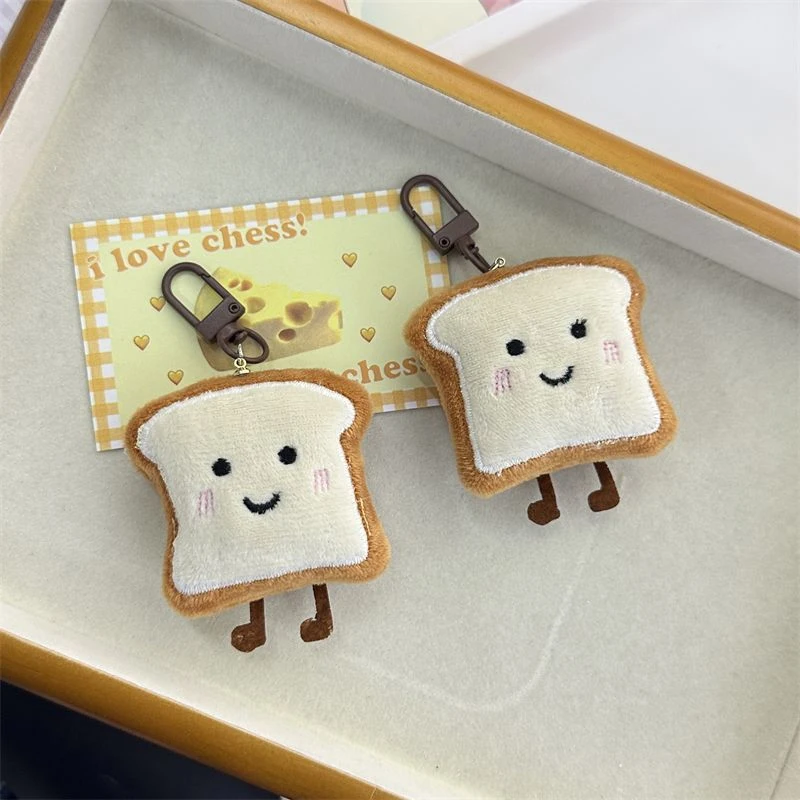 Colgante de pan tostado de dibujos animados, figura pequeña de felpa, decoración de bolsa, expresión creativa Kawaii, bonito regalo