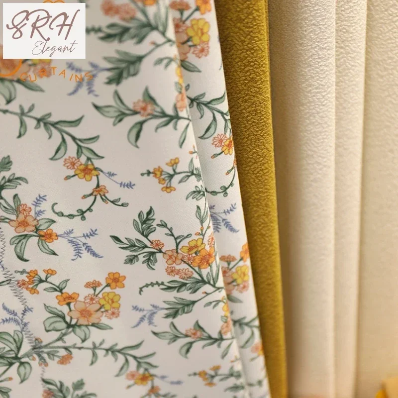 New American Style Pastoral Style Cream Jacquard Splicing Thickened Curtains For Living Room Bedroom French Window Customization