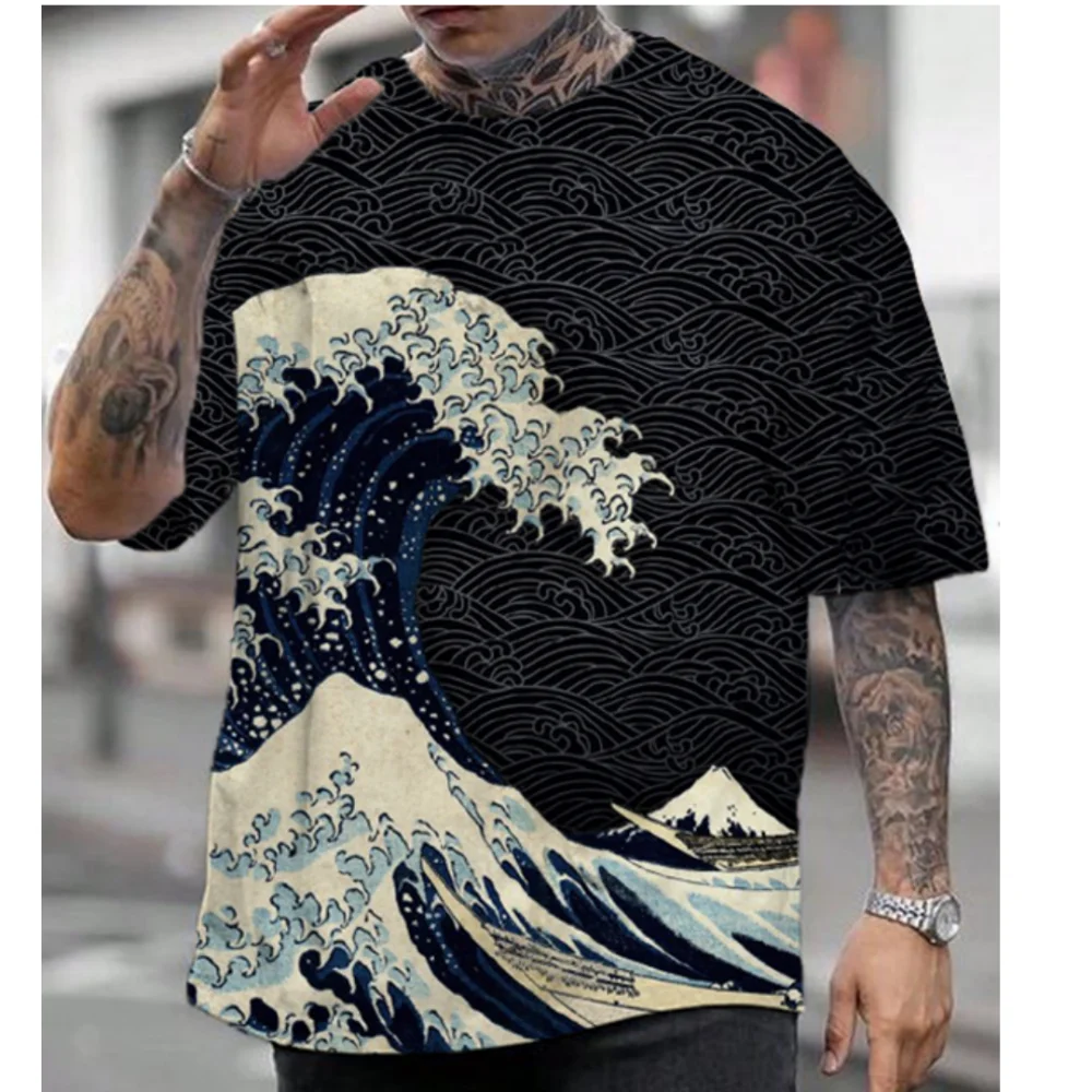 2024 Men T-Shirts Casual Short Sleeve Tops Japanese Style Ukiyoe Graphic Clothing Oversized Summer Apparel Street Male T-Shirts