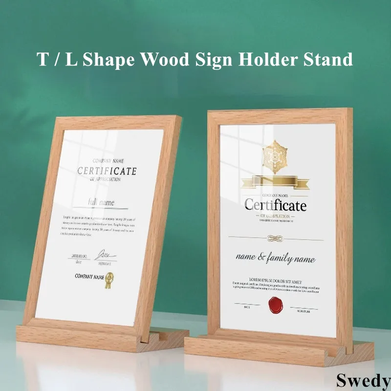 

A6 100x150mm T / L Shape Wood Base Countertop Clear Acrylic Sign Holder Display Stand Restaurant Table Menu Paper Poster Frame