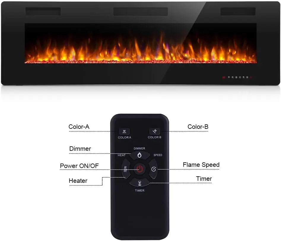 36 Inch Electric Fireplace in-Wall Recessed and Wall Mounted, Fireplace Heater and Linear Fireplace with Multicolor Flame, Timer