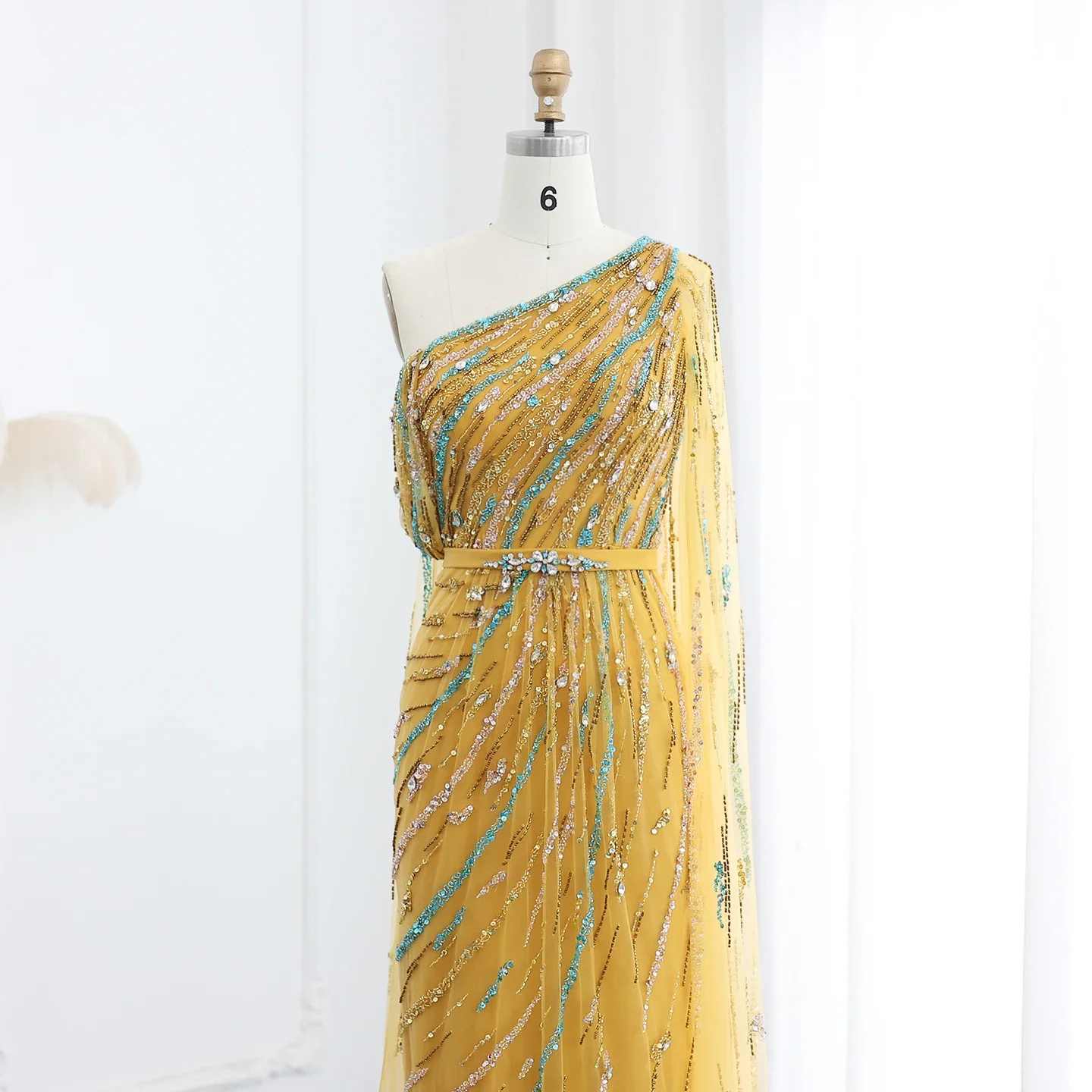 Sharon Said Gold Yellow Simple Elegant Evening Dress One ShoulderWomen Wedding Guest Formal Party Gown Saudi Arabia SS423 Custom image 4