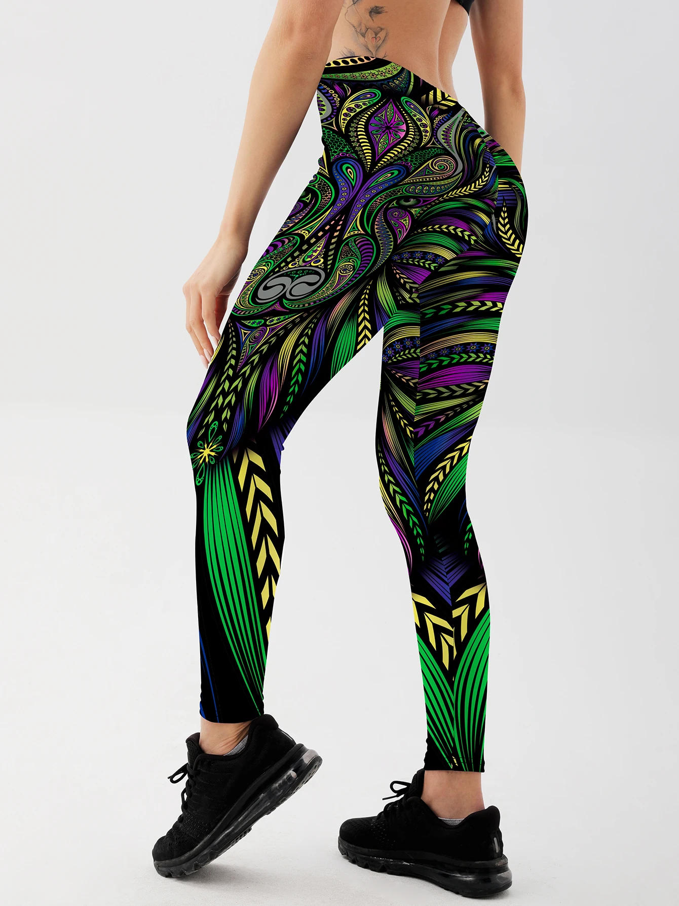 Bunte ethnische Stil bedruckte Leggings Frauen hohe Taille Workout dünne sexy Hose