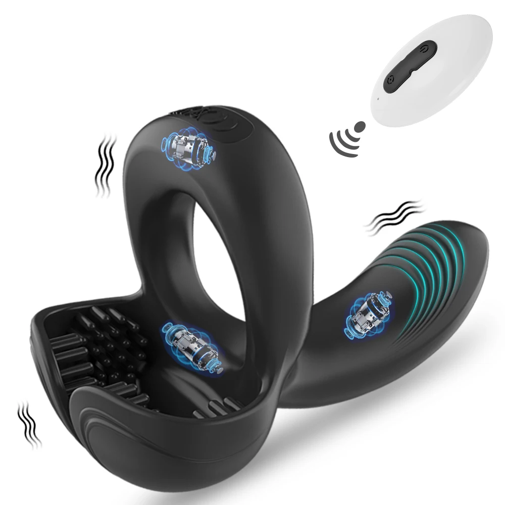 Remote Control Cock Ring for Men Penis Vibrator Male Ejaculation Delay Testicles Perineum Stimulator Massage Sex Toy for Couples