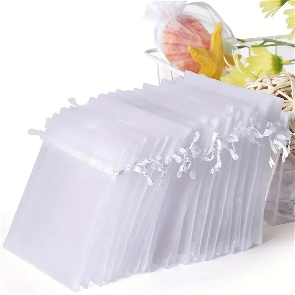 100pcs Pink Organza Drawstring Jewelry Small Bag for Earring Favor Wrapping Packing Pouch Packaging Wedding Businesses Organizer
