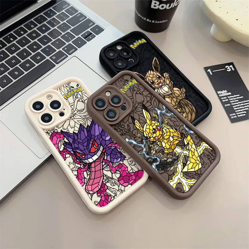Gengar Pikachus Pokemons الكرتون غطاء من السيليكون آيفون 17 11 15 16 13 برو ماكس 14 زائد 12 برو 16E 17AIR غطاء هاتف مقاوم للصدمات #2