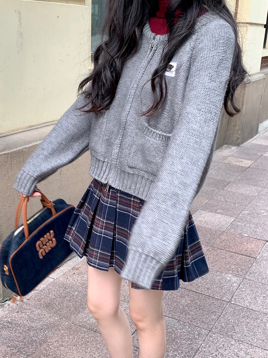 

Diamond Oxygen Korean Sister American Retro Plaid Skirt ort f-length Skirts Korean Sle Vintage Polka Dot