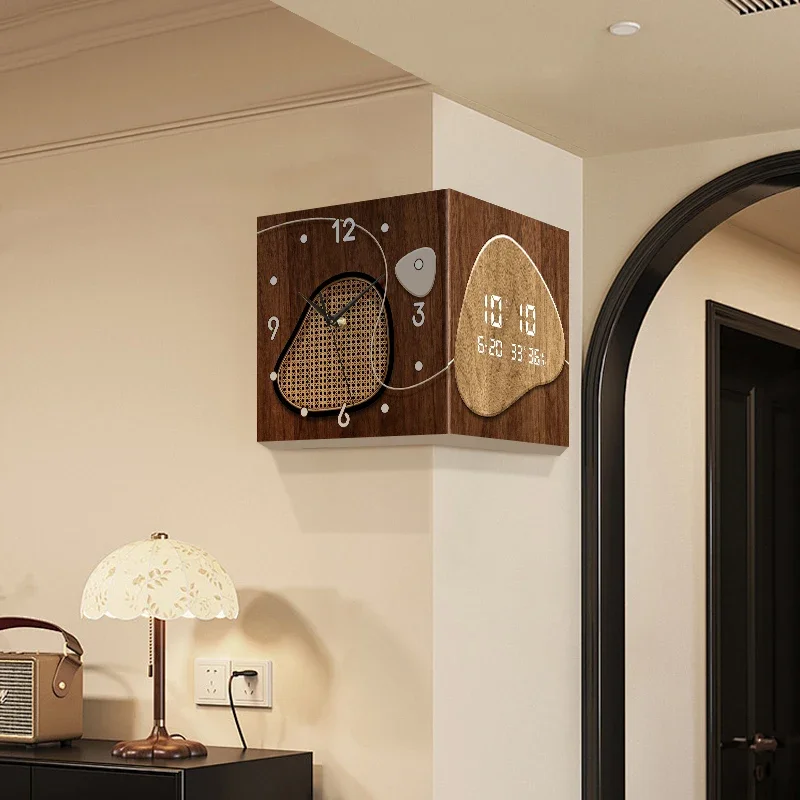 Simple Luxury Design Double-sided Wall Clock Retro Living Room Creative Electronic Clock Corner Hangs Wall Ornament Accessories