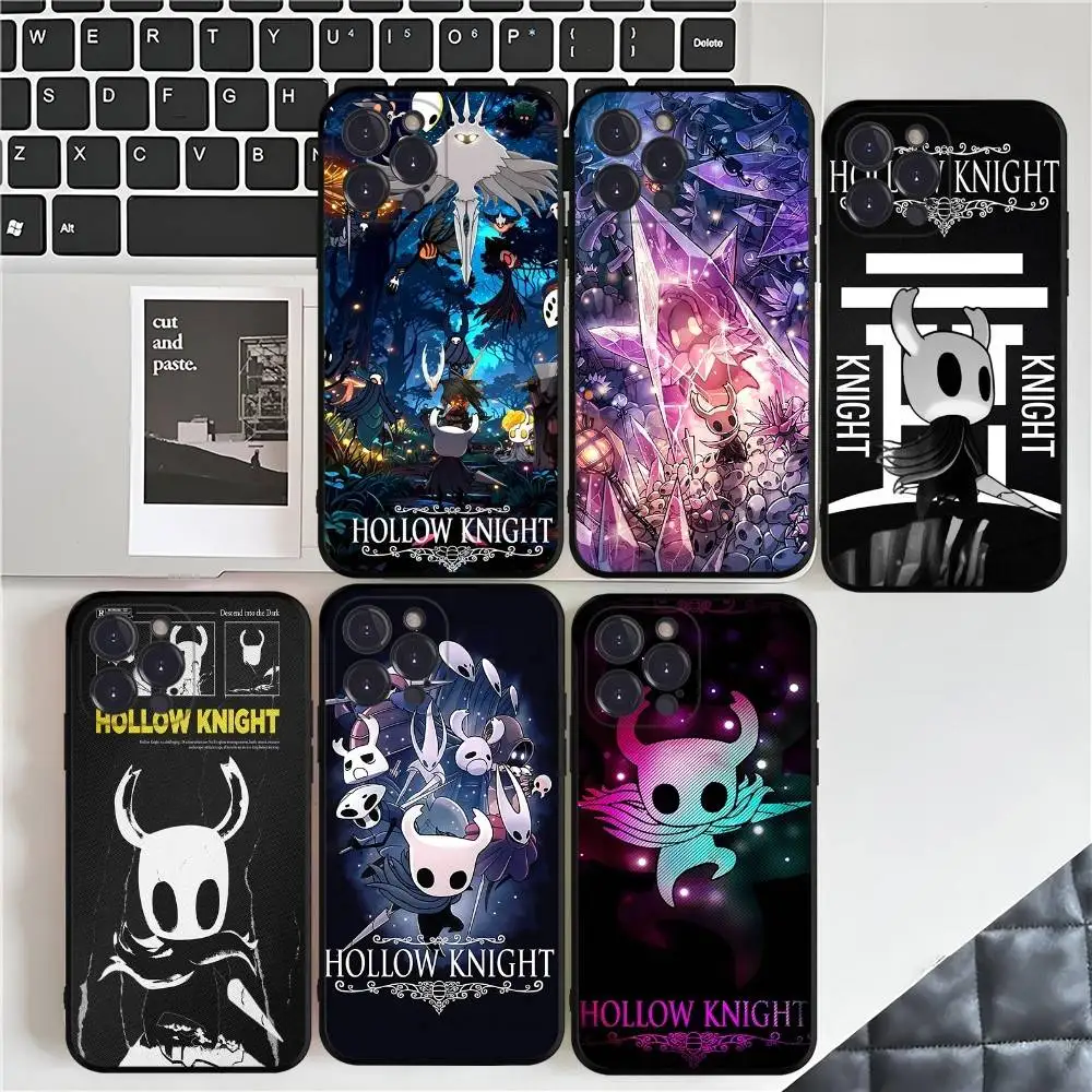 

Hollow Knights Cartoon Phone Case For IPhone 17 16 15 14 13 12 11 Pro Max Plus Mini Silicone Black Cover
