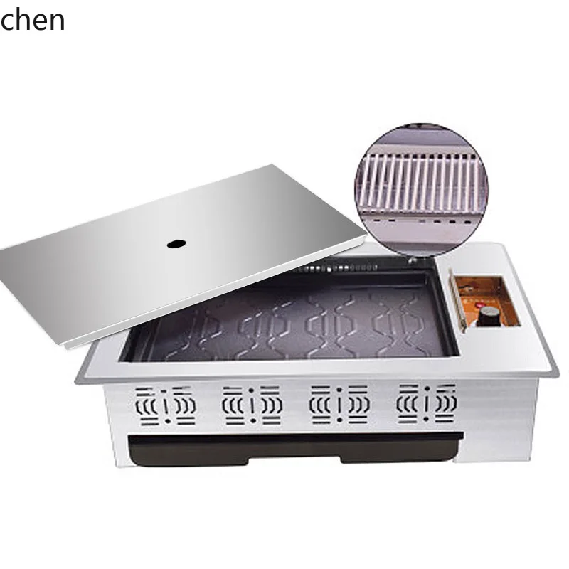 HXL Commercial Household Smokeless Barbecue Grill Stainless Steel Non-Stick Pan Grid Square Electric Barbecue Grill