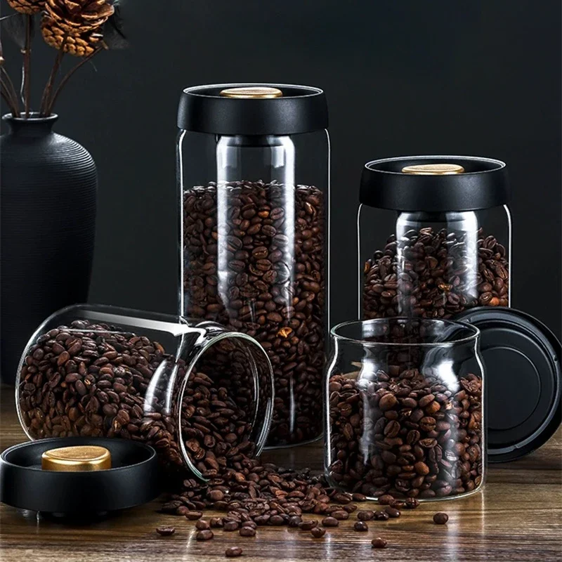 

Vacuum Sealed Coffee Beans Tank Transparent Glass Food Storage Jars Household Moisture-proof Air Extraction Airtight Container