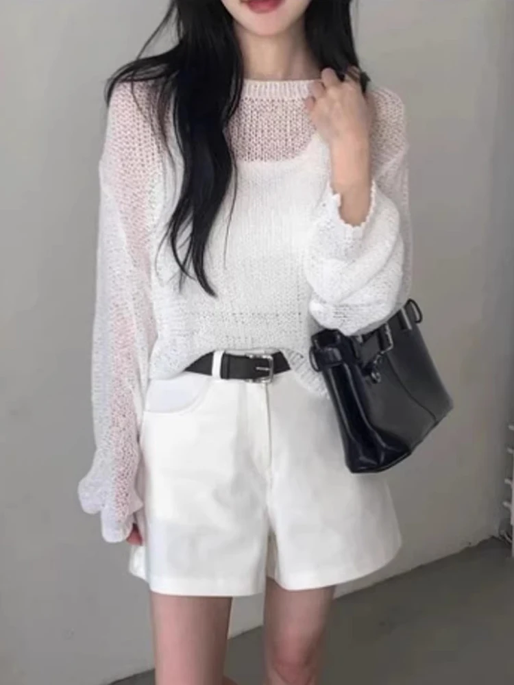 

Gagarich Lazy Style Perspective Stacked Sunscreen Knitted Cover Women Summer New Collection Small Versatile Solid Color Top