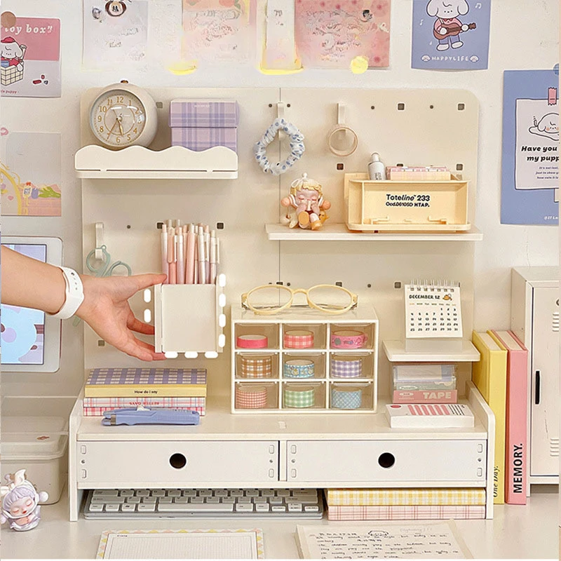 

Hole Board Storage Rack Desktop Stationery Drawer Organizer Shelf For Home And Office Ins-Style Rack For Books And Stationery
