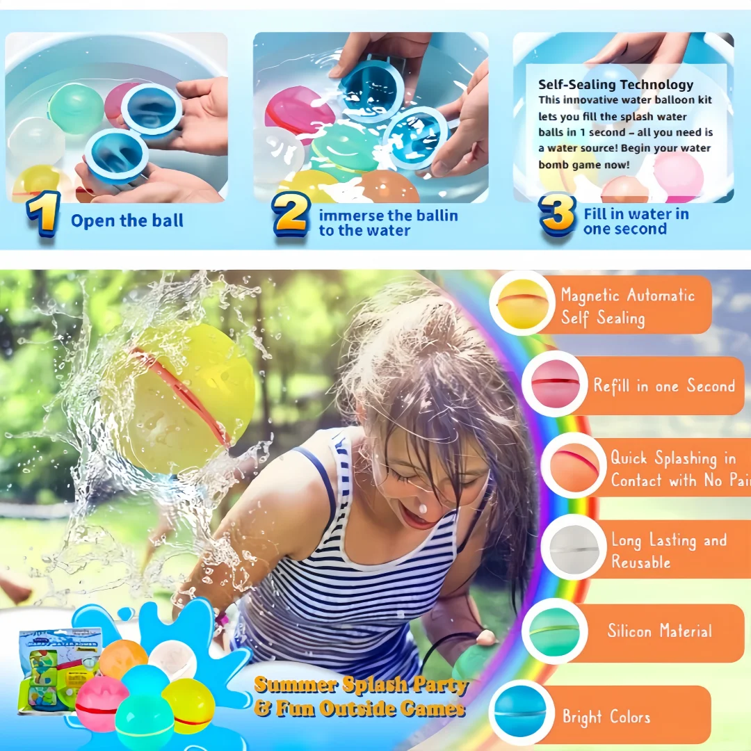 Globos de agua reutilizables, juguetes acuáticos de playa para piscina para niños y niñas, juguetes de bolas de agua magnéticas de verano al aire libre para niños de 3 a 12 años