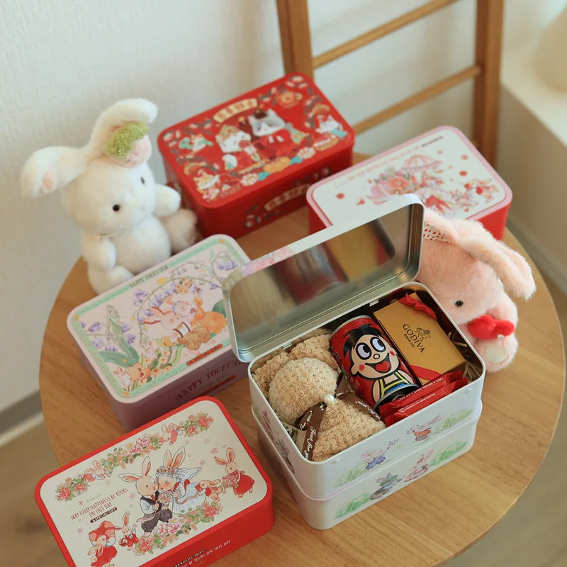 1PC Large Tea Tin Storage Box Vintage Flower Rectangular Cookie Candy Chocolate Home Organizer Coffee Sugar Tea Container