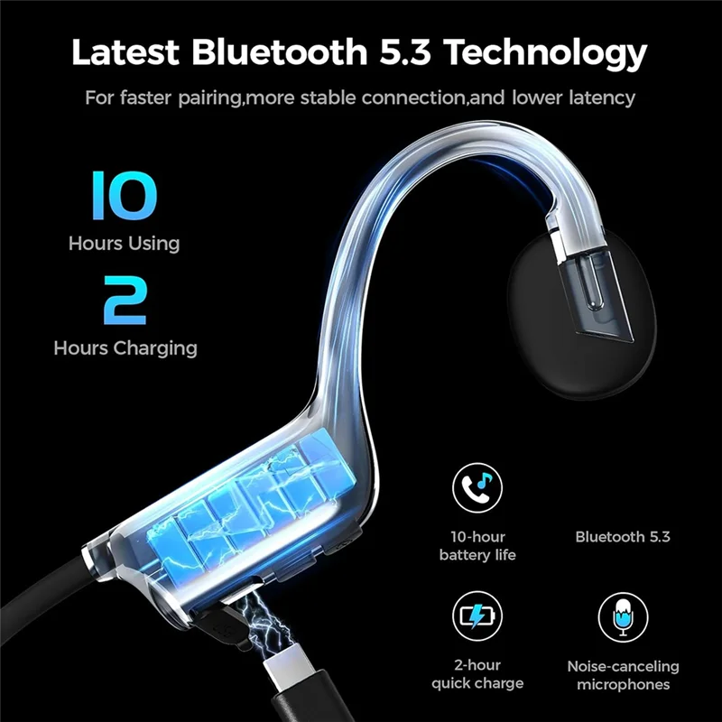 Headphone Olahraga Telinga Terbuka Headphone Bluetooth Nirkabel Konduksi Tulang dengan Peningkatan Mikrofon Earphone Tahan Air-TCES