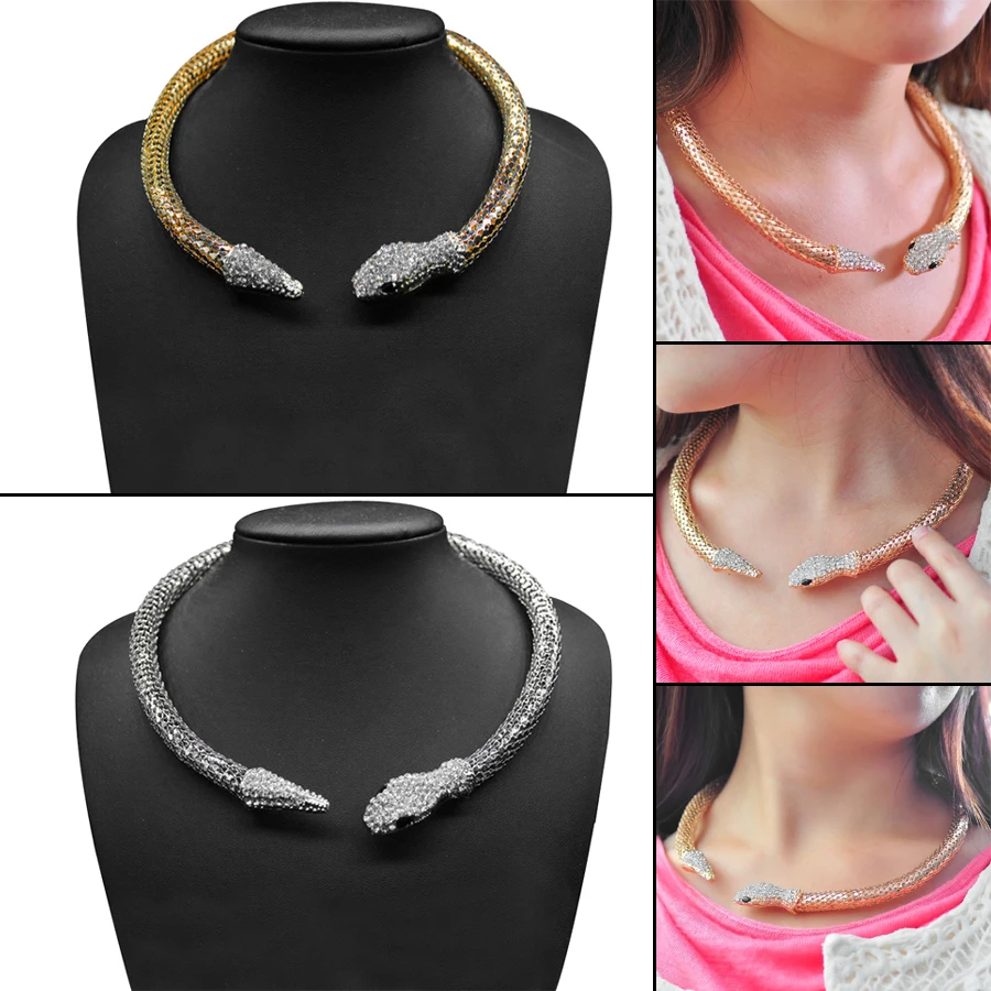 Ожерелье со змеей и блестящими стразами, женские аксессуары, железный материал, полые колье в форме змеи, ожерелья, украшения, подарок