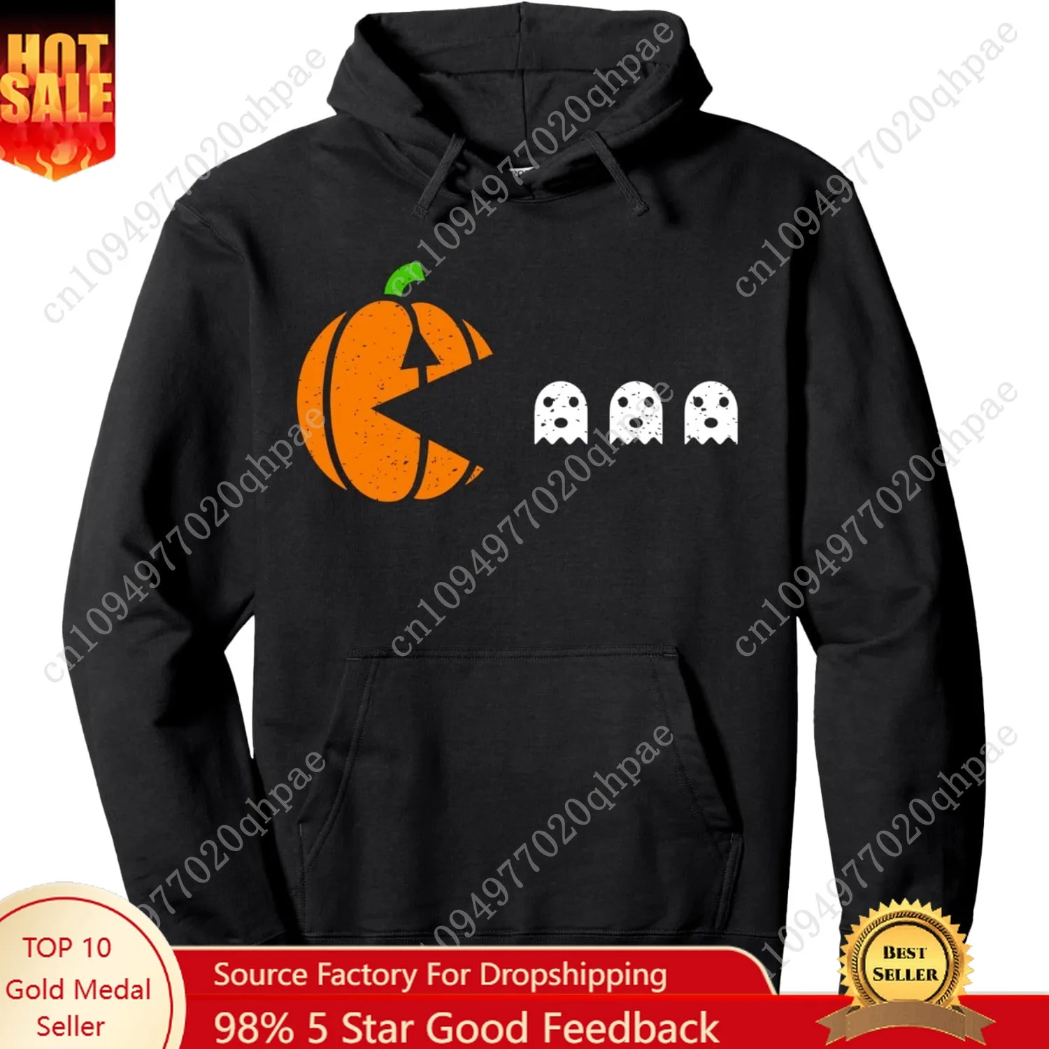 Halloween Gamer calabaza comiendo disfraz de fantasma hombres niños niños jersey con capucha