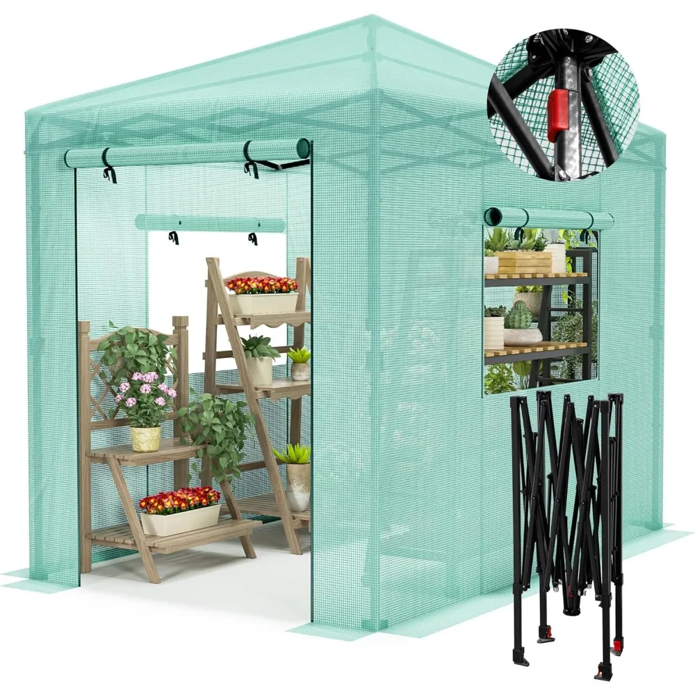 

Walk-in Greenhouse, Instant Pop Up Green House for Outdoors with Zippered Door and 2 Roll-up Windows, PE Cover, Portable