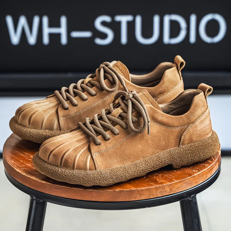 

Мужские туфли из натуральной кожи на массивной подошве, винтажная повседневная обувь на плоской подошве со шнуровкой, дышащая мягкая подошва для повседневного ношения