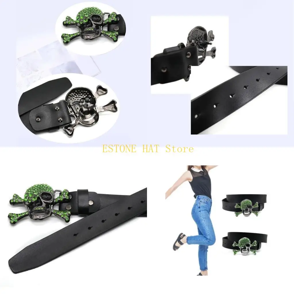 49MF Buckle Belt for Dress Skull Head Decors Waist Belt Adult Formal Belt