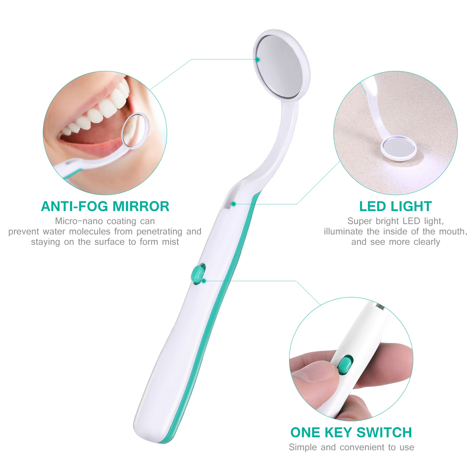 Fendas claras espelho dental para dentes anti-nevoeiro dentista ferramenta led luz boca oral