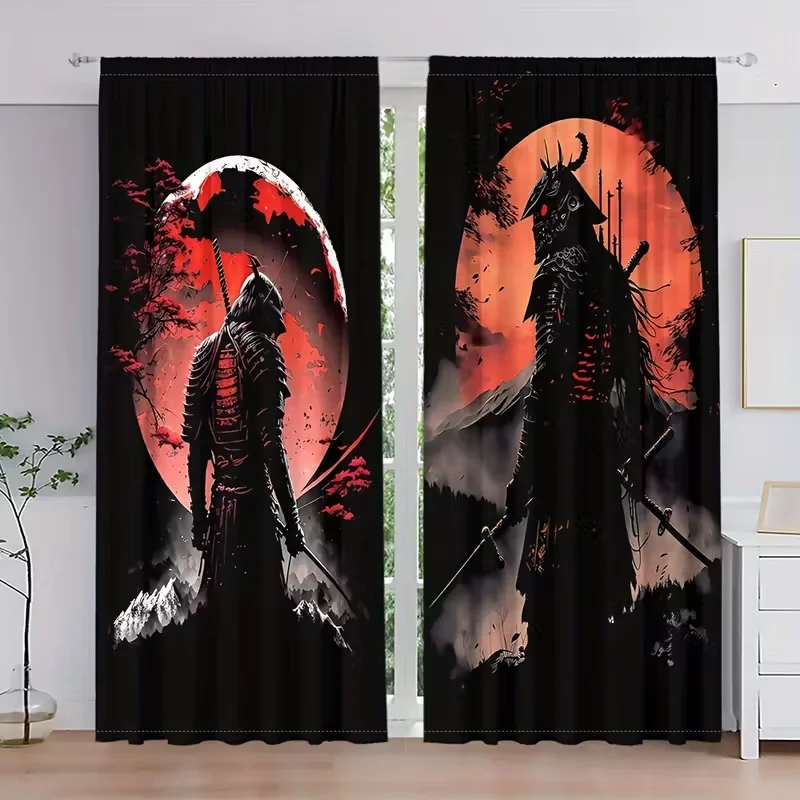VIKAMA 2-Piece Japanese Samurai Curtain Art Decoration Suitable for Bathrooms and Bedrooms Semi-Blackout Curtains