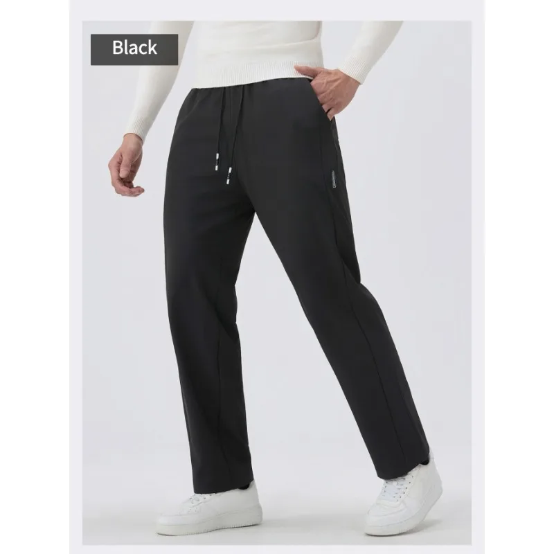 Calça masculina de cor sólida elástica de cintura alta casual com bolso reto