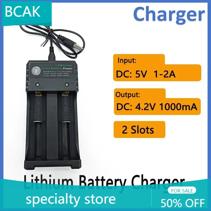 BCAK 4.2V 2 Slots Battery Charger with LED Indicator  for Li-ion Lithium Battery 18650 26650 25500 16340 14500 10440 17500 14430