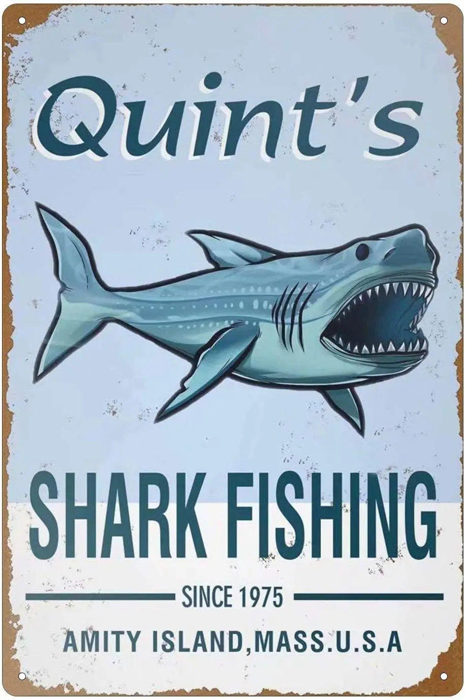 Quint Shark Fishing Wall Decor Art Tin Sign Group Therapy Practiced Here Vintage Metal Tin 8x12 inch