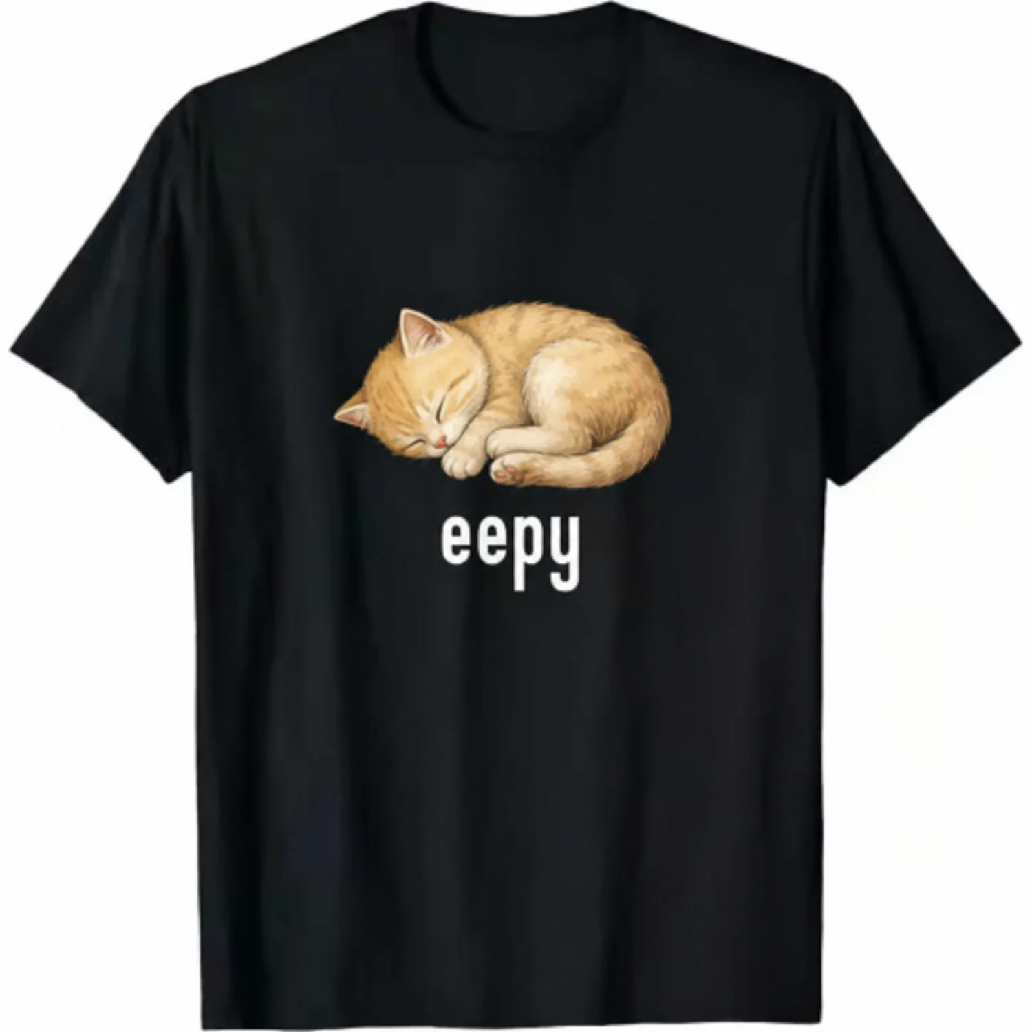 Eepy Sleepy Cat Meme Graphic T-Shirt - Unisex Black Cotton for Casual Everyday Wear