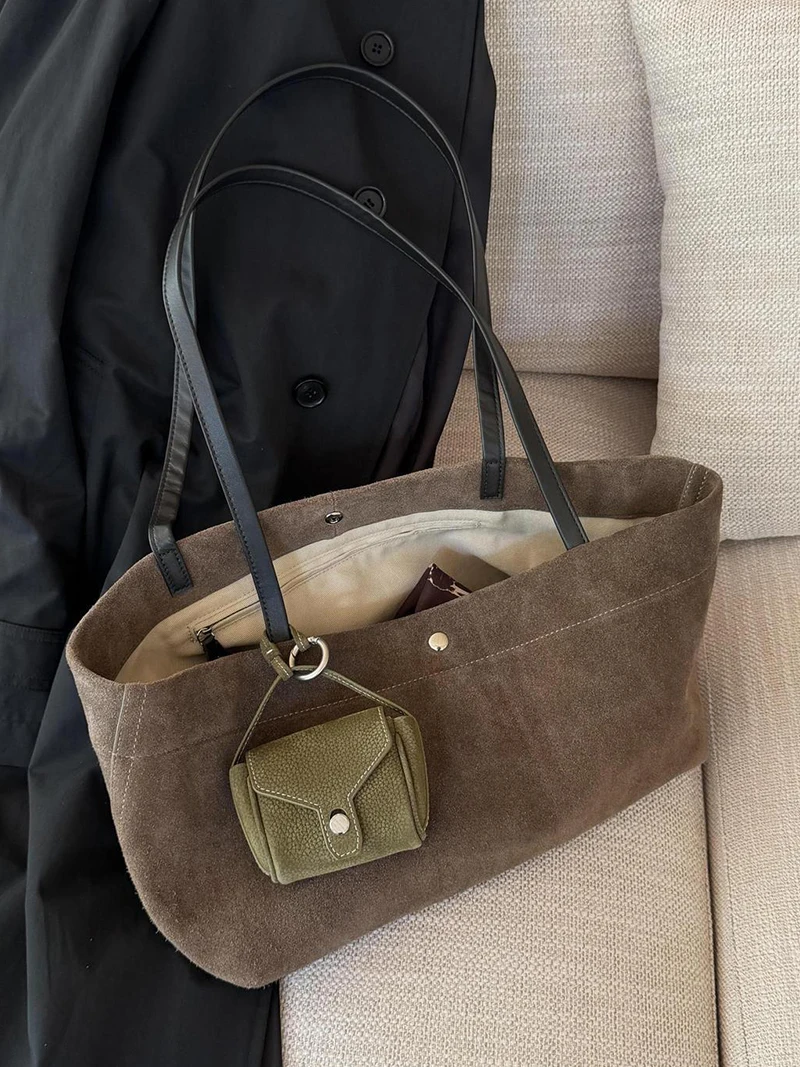 Vintage Matte Tote Bag for Women Autumn Large Capacity Buckle Shoulder Bags Solid Color Versatile Casual Commuter Handbag