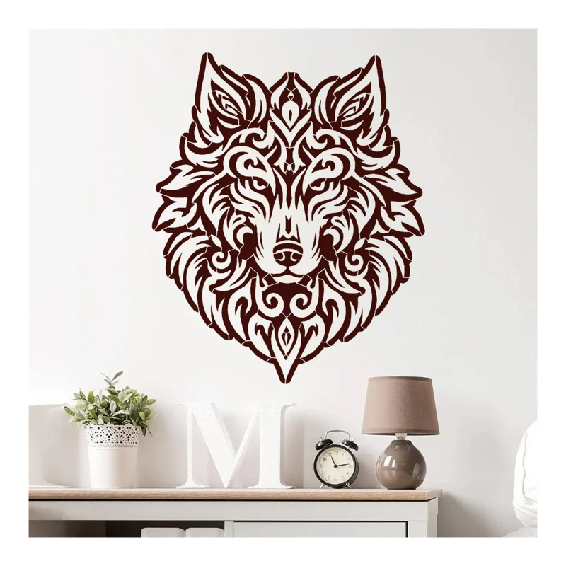 

Большой многоразовый пластиковый трафарет для рисования на стене: Голова волка в этническом стиле, гигантский шаблон для декора дома, мебели, в стиле бохо