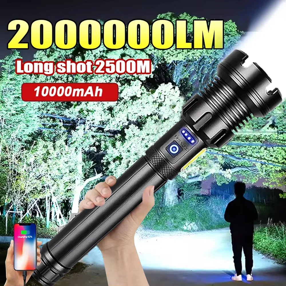 2000000 lm Самый мощный светодиодный фонарик USB перезаряжаемые фонарики сильный свет военный тактический фонарь для кемпинга и улицы
