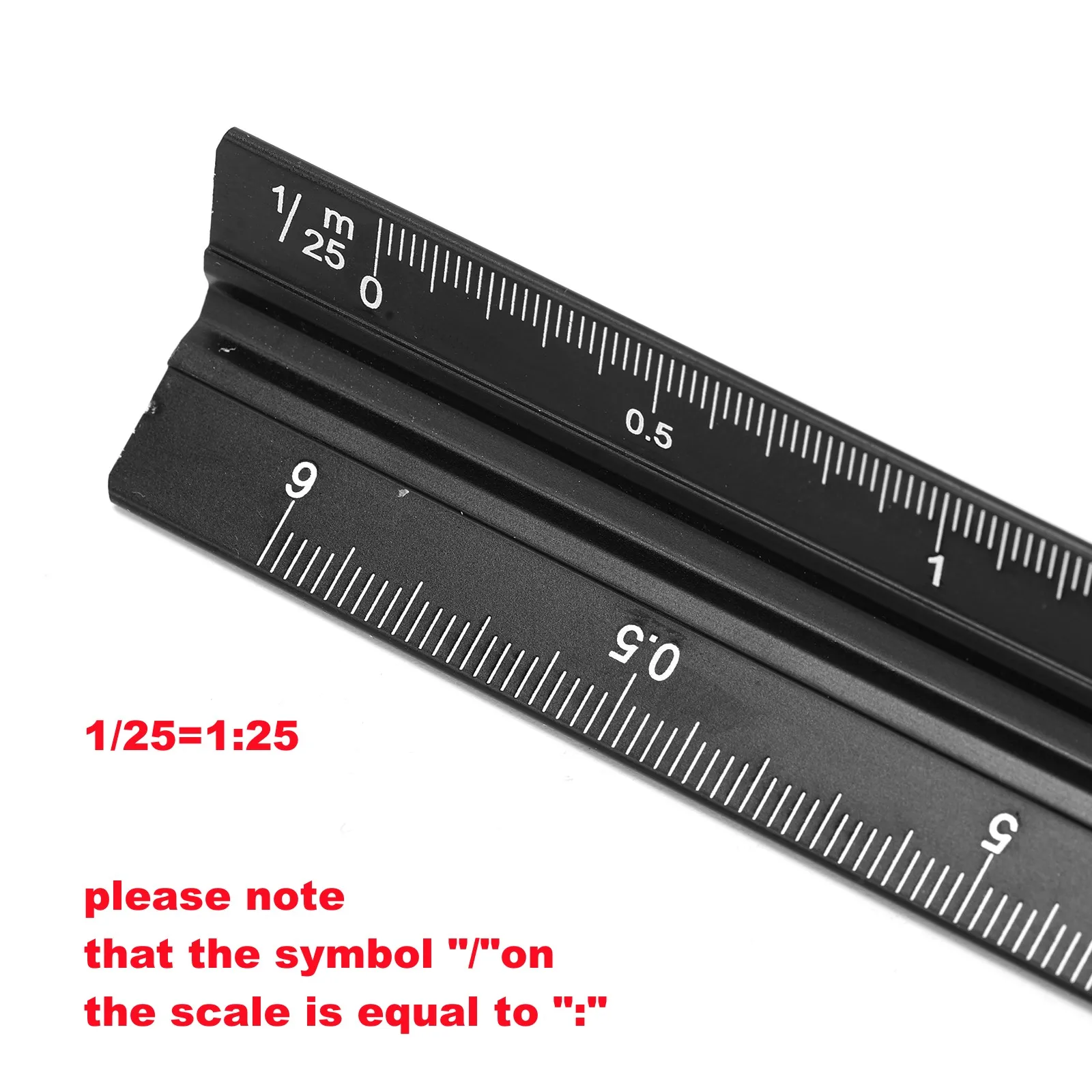 Metric 30Cm Driehoekige Ingenieur Schaal Tekening Zwart Aluminium (1:20,1:25,1:50,1:75,1:100,1:150) Voor Architectuur, Student, Ontwerp