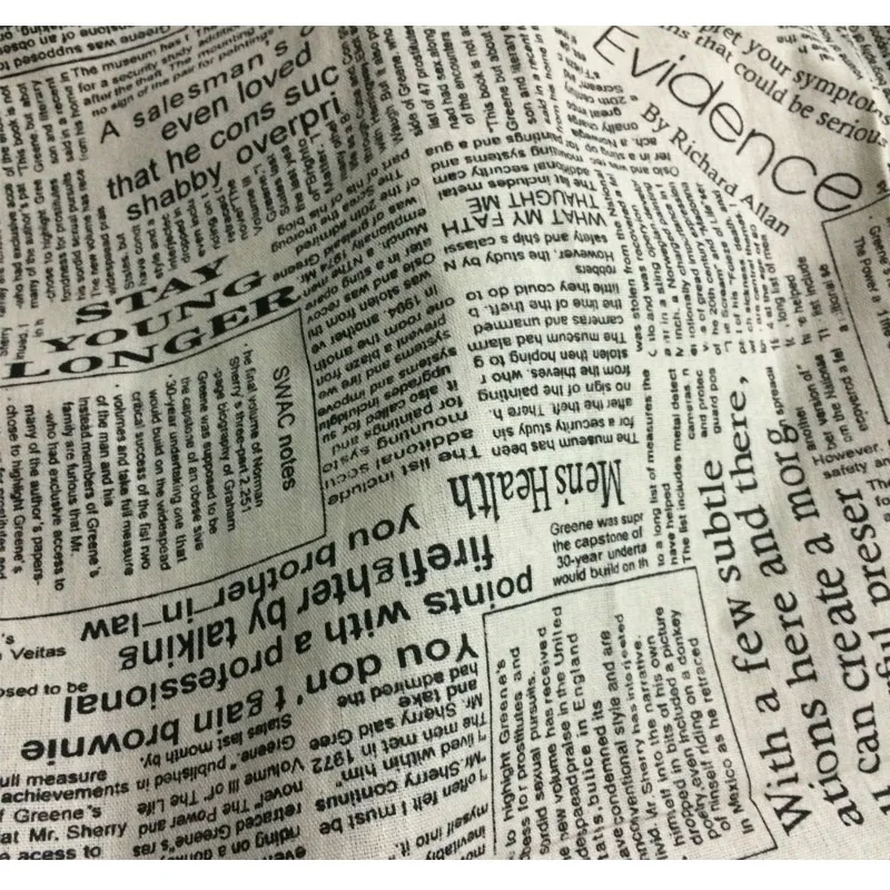 50x150cm Retro Newspaper Letter Printed Cotton Linen Patchwork Fabric Sewing Material DIY Handmade Quilting Patchwork C