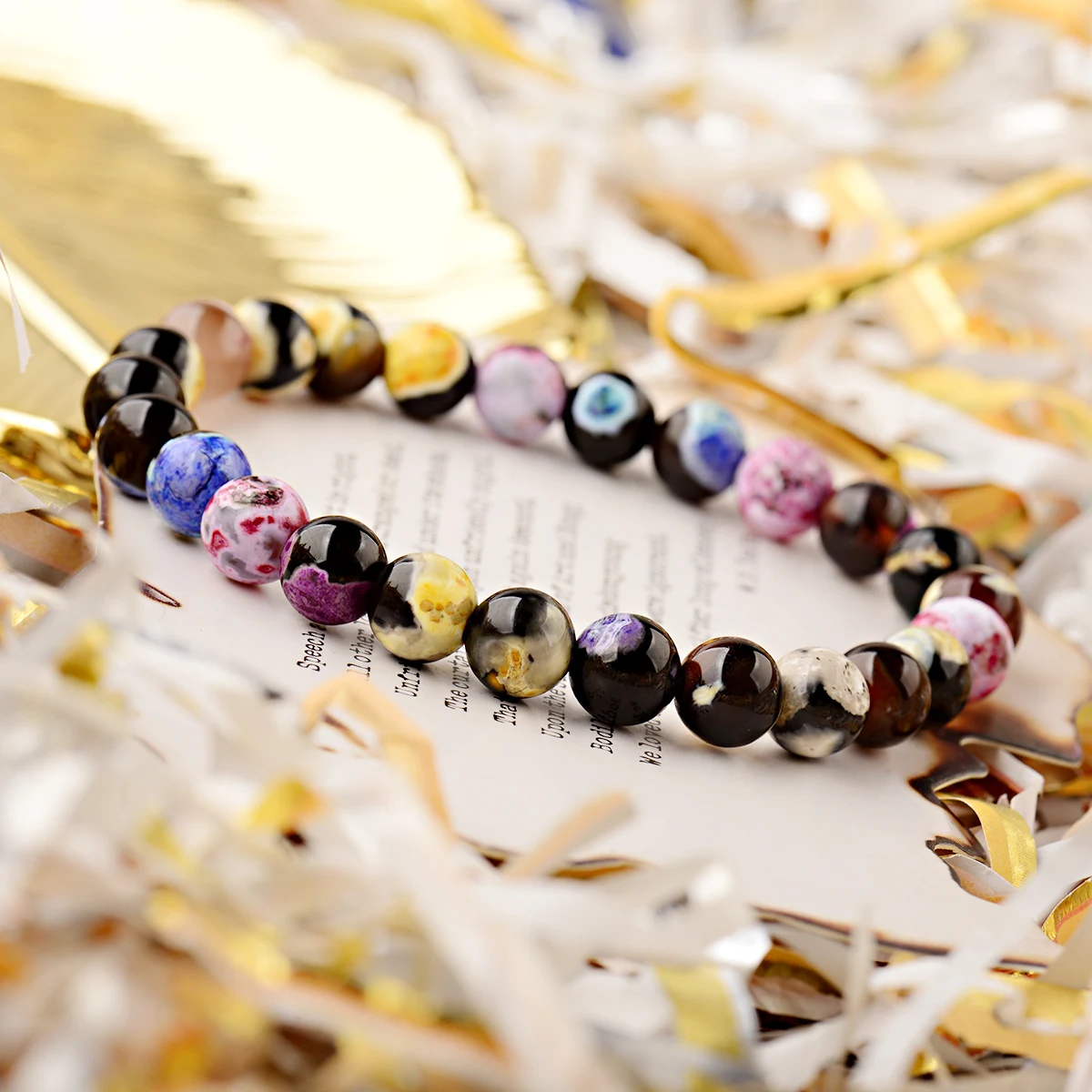 Colorful Natural Agat Stone Beaded Bracelets For Women Blue Pink Purple Tourmaline Stone Couple Bracelet Fashion Jewelry Gift view 3