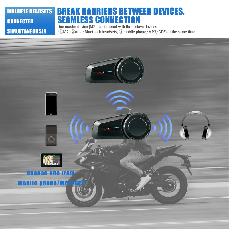 6 Riders Motorcycle Intercom Headset Helmet BT Earphone MAXTO M2 Helmet Intercom Motorcycle