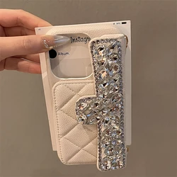 Glitter Silver Diamond Card Wallet Case for iPhone 17 16 13 14 15 Pro Max Air Luxury Leather Bling High-end Gem Shockproof Cover
