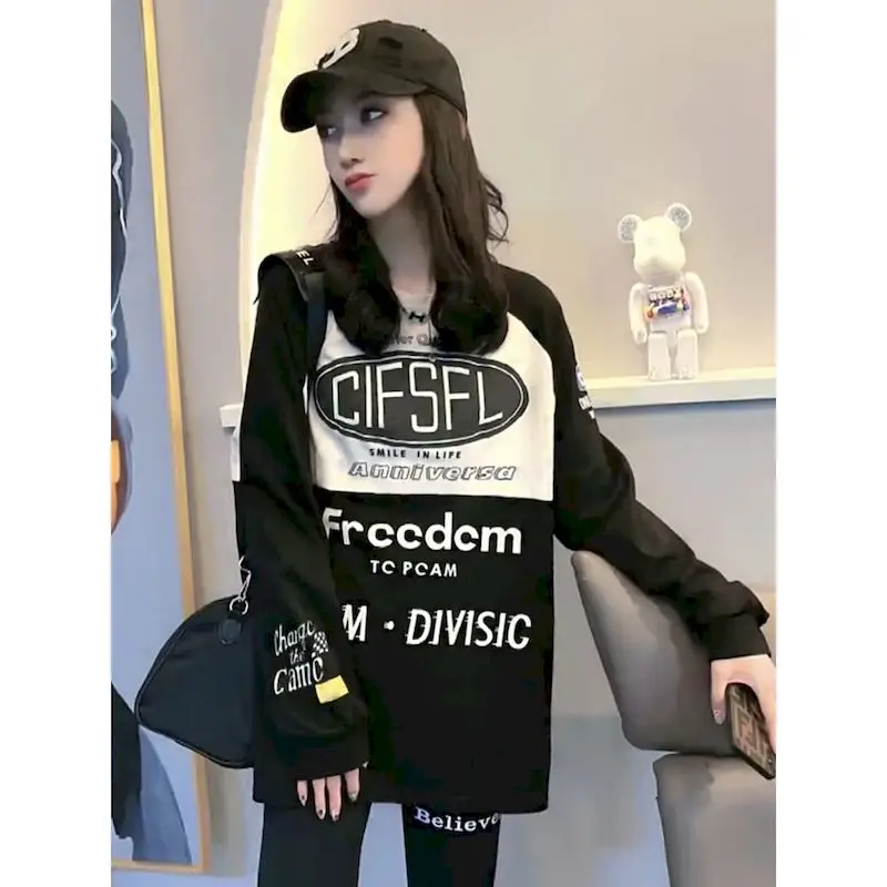 

Oversized Pullovers Women Spring Autumn Trendy Tops Fashion Printed Letter Sweatshirts Casual Loose Mid-length Pullover Woman